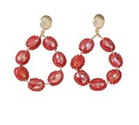 Red Beaded Dangle Earrings - Boho Native Handmade Braided Bohemian Large Statement Beaded Drop Fringe Earrings for Women Summer Tropical Beach Jewelry