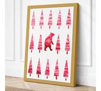Red Bear Among Pines Canvas Wall Art Print 18x12 Inch