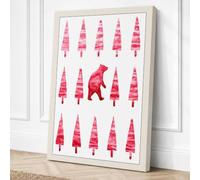 Red Bear Among Pines Canvas Wall Art Print 18x12 Inch