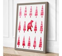 Red Bear Among Pines Canvas Wall Art Print 18x12 Inch