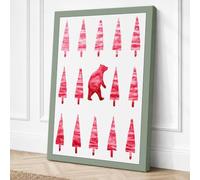Red Bear Among Pines Canvas Wall Art Print 24x16 Inch