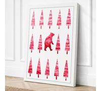 Red Bear Among Pines Canvas Wall Art Print 36x24 Inch