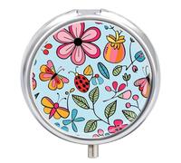 Red Beautiful Flower Pill Box-3 Compartment Small Pill Case Travel Pill Box for Purse & Pocket Portable Daily Pill Organizer to Hold Supplements Vitamins