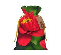 Red Beautiful Flower Print Christmas Drawstring Gift Bags With Cards For Xmas Party Decorations Holiday