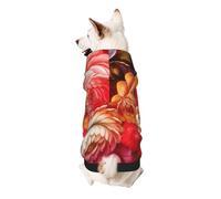 Red Beautiful Flower Print Dog Hoodie Sweatshirt For Small Dogs, Warm, Soft And Breathable Pet Clothes, Easy To Wear Jumper For Winter And Fall Warm