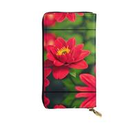 Red beautiful flower Print Leather Long Clutch Wallet â€“ Fashionable Personalized Wallet, Multiple Card Slots, Gift Ready, Black, One Size