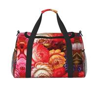 Red Beautiful Flower Print Weekender Bag,Gym Bag with,Carry On Luggage Overnight Weekend Bag, Holdall Handbag & Shoulder Bag for Travel Fitness