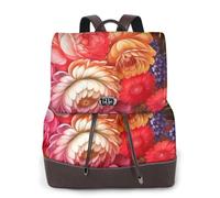 Red Beautiful Flower Print Women Backpack Waterproof Anti-Theft Lightweight Pu Fashion Leather Nylon School Shoulder Bag Travel Backpack