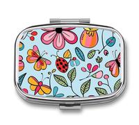 Red Beautiful Flower Travel Pill Organizer - Daily Pill Box to Hold Vitamins, Portable Pill Case Cod Liver Oil Storage Box with 2 Compartment for Pocket Purse