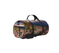 Red Beautiful Scenic Sight Little Town Sports Bag Tote Bags Waterproof Gym Bag with Shoulder Strap Zipper 2 Side Pockets for Men and Women, Travel and Storage Shoulder Bags