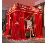 Red Bed Canopy For Twin Queen King, Princess Room Luxury Bed Curtains Bedroom Decor With Lace Embroidery (Size : 200X220cm/79X87inch)