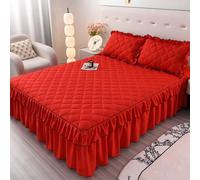 Red Bed Sheet Set with Ruffled Edges (150 x 200 cm) Solid Color King Size Bedding Luxurious Comforter and Sheet Ensemble for Stylish Bedrooms
