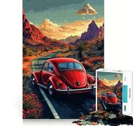 Red Beetle on Desert Road 1000 Piece Jigsaws for Adults Puzzle Mind Exercise Toy Family Bond Precision Cut Creative Gift (38x26cm)
