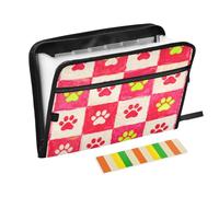 Red Beige Checkers Dog Paw Prints File Folder 13 Pockets A4 Letter Size with Zipper Closure for Business Expansion File carpeta de