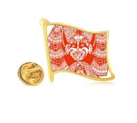 Red Beijing Opera Head Paper-cut Golden Metal Flag Lapel Pin Badge