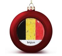 Red Belgium Christmas Ball Ornaments, Belgium Flag Ball Ornament, National Flag Xmas Ornaments for Christmas Tree New Year Seasonal Holiday Decoration Xmas Gifts for Friends