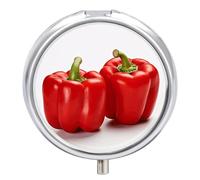 Red Bell Peppers Pill Box 3 Compartment Travel Pill Organizer 3 Times A Day Cute Mini Pill Case for Purse & Pocket Portable Metal Medicine Box with Mirror Round Daily Medicine Vitamin Container