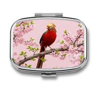 Red-Bellied Pheasant pilldispenser with Mirror 2 Compartments Waterproof PillCase for Purse Pocket Non-Slip Grip Travel Medicine Organizer Container Box for Vitamin Fish Oil Supplement