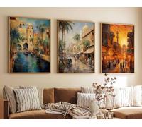 Red Benson A0 Triptych - 119×252 cm / 47×99 in - 2 Set of 3 Baghdad Travel Prints Iraq Posters Islamic Art Traditional