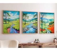 Red Benson A0 Triptych - 119×252 cm / 47×99 in - 2 Yorkshire Dales National Park Set of 3 Posters Travel Prints UK Floral