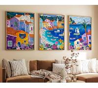 Red Benson A0 Triptych - 119×252 cm / 47×99 in - 3 Algarve Poster Set Travel Prints Portugal Art Beach