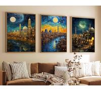 Red Benson A0 Triptych - 119×252 cm / 47×99 in - 3 Set of Baghdad Travel Prints Iraq Posters Islamic Art Traditional