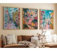 Red Benson A0 Triptych - 119×252 cm / 47×99 in - 9 Set of 3 Buenos Aires Travel Prints Posters Argentina South American Art