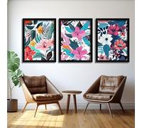 Red Benson A0 Triptych - 119×252 cm / 47×99 in - Floral Minimalist Flowers simplified petal geometry restrained palette serenity co