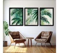 Red Benson A0 Triptych - 119×252 cm / 47×99 in - Green Leaves Composition fresh botanical layering organic vitality flow refreshing
