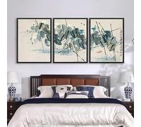 Red Benson A0 Triptych - 119×252 cm / 47×99 in - Qi Baishi Ipomoea nil Blue Flower morning glory study bold ink line cobalt bloom e