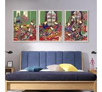 Red Benson A0 Triptych - 119×252 cm / 47×99 in - Utagawa Yoshitora Japanese Geisha playing music making geisha scene shamisen elega