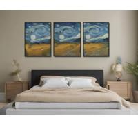 Red Benson A0 Triptych - 119×252 cm / 47×99 in - Vincent van Gogh Starry Night Whirlpools Triptych Iconic Sky Swirls Deep Cobalt Go