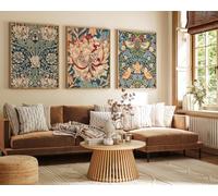 Red Benson A0 Triptych - 119×252 cm / 47×99 in - William Morris Large Floral Medallion Triptych Arts Crafts Heritage Victorian Text