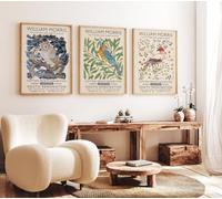 Red Benson A0 Triptych - 119×252 cm / 47×99 in - William Morris Owl and Woodland Birds Triptych Medieval Revival Nature Motifs Vict