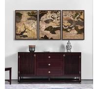 Red Benson A0 Triptych - 119×252 cm / 47×99 in - Willow Tree Scenery Stream streamside willow grove gentle water flow serene landsc