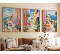 Red Benson A1 Triptych - 84×180 cm / 33×72 in - 2 Set of 3 Corfu Posters Greece Travel Prints Art Floral Wall European