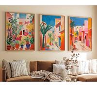 Red Benson A1 Triptych - 84×180 cm / 33×72 in - 2 Set of 3 Saudi Arabia Travel Posters Arabian Prints Islamic Decor Folk Art