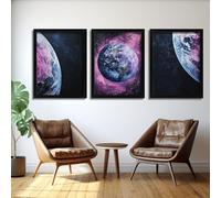 Red Benson A1 Triptych - 84×180 cm / 33×72 in - Abstract Cosmic Triptych deep space gradients nebula light fields celestial calm mo