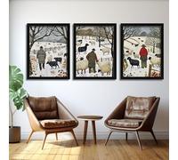 Red Benson A1 Triptych - 84×180 cm / 33×72 in - English Folklore Countryside pastoral farm life narrative rural heritage imagery tr