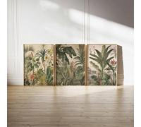Red Benson A1 Triptych - 84×180 cm / 33×72 in - Henri Rousseau Jungle Bloom Triptych Exotic Flowers Tropical Leaves Balanced Botani