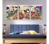 Red Benson A1 Triptych - 84×180 cm / 33×72 in - Kawanabe Kyosai Rebel Headquarters at Kawajiri Geisha dramatic narrative geisha era