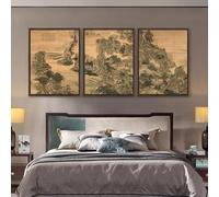 Red Benson A1 Triptych - 84×180 cm / 33×72 in - Yuan Jiang Epang Palace Qing Dynasty Architecture Painting Grand Imperial Halls Mon