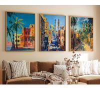 Red Benson A2 Triptych - 60×126 cm / 24×49.5 in - 2 Cairo Travel Posters Egypt Prints Middle Eastern Decor Egyptian Wall Art Arabic