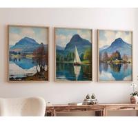 Red Benson A2 Triptych - 60×126 cm / 24×49.5 in - 2 Loch Lomond Scotland National Park Set of 3 Posters Scottish Highlands Travel P