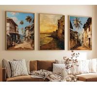 Red Benson A2 Triptych - 60×126 cm / 24×49.5 in - 2 Mumbai Travel Posters Indian Prints Art Hindu Wall Sik