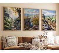 Red Benson A2 Triptych - 60×126 cm / 24×49.5 in - 2 Set of 3 Peak District Posters Floral Prints Mountain Decor British Wall Art En
