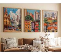 Red Benson A2 Triptych - 60×126 cm / 24×49.5 in - 4 Set of 3 Sao Paulo Posters Travel Prints Art Botanical Decor Brazil