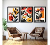 Red Benson A2 Triptych - 60×126 cm / 24×49.5 in - Floral Noir Crimson Contrast dramatic bloom compositions deep tonal tension Scand