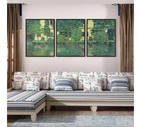 Red Benson A2 Triptych - 60×126 cm / 24×49.5 in - Gustav Klimt Schloss Kammer on Lake Attersee lakeside architecture Austrian summe