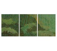 Red Benson A2 Triptych - 60×126 cm / 24×49.5 in - Joseph Di Giogio Ithaca Gorge Triptych dramatic rock formations cascading water d